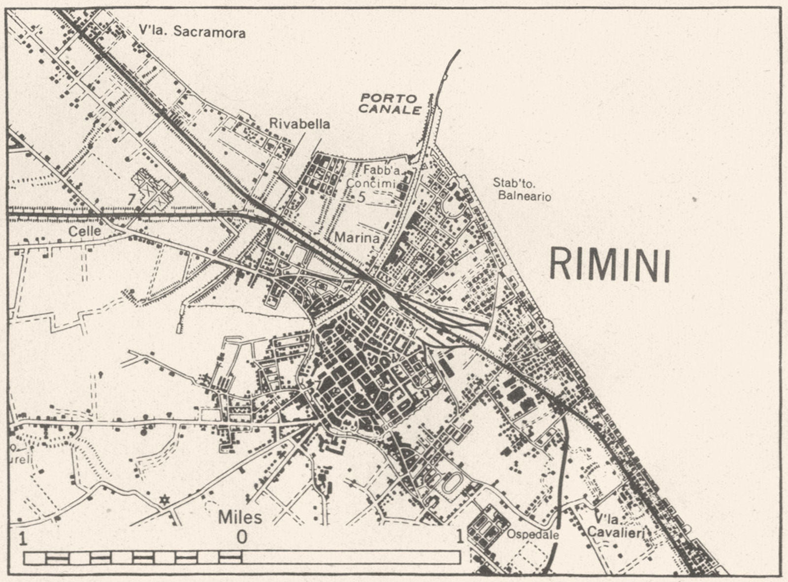 ITALY. Rimini sketch map 1945 old vintage plan chart